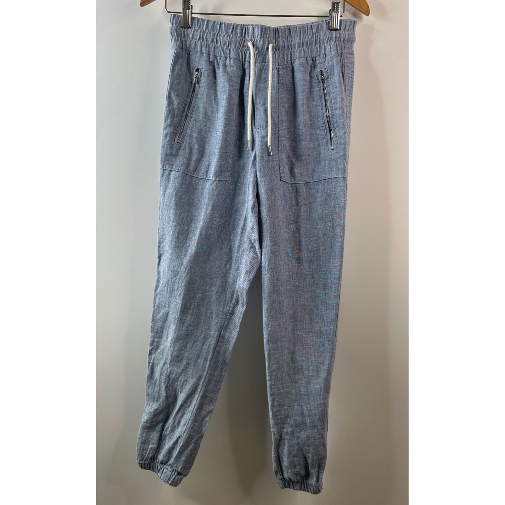 Athleta CABO Linen Jogger Pants Chambray Blue Resort Beach Zip Pockets Size 0 - Picture 14 of 14